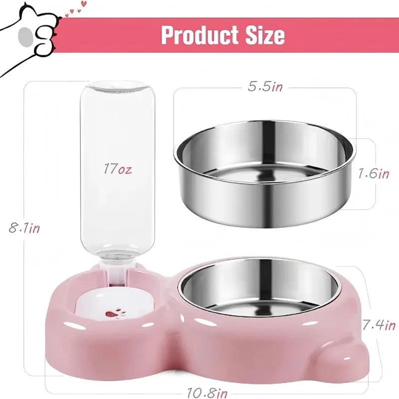 2-In-1 Auto Pet Food & Water Bowl for Dogs & Cats, Leakproof Durable Design, Bpa-Free, Non-Slip Base, Large Capacity, Easy Clean