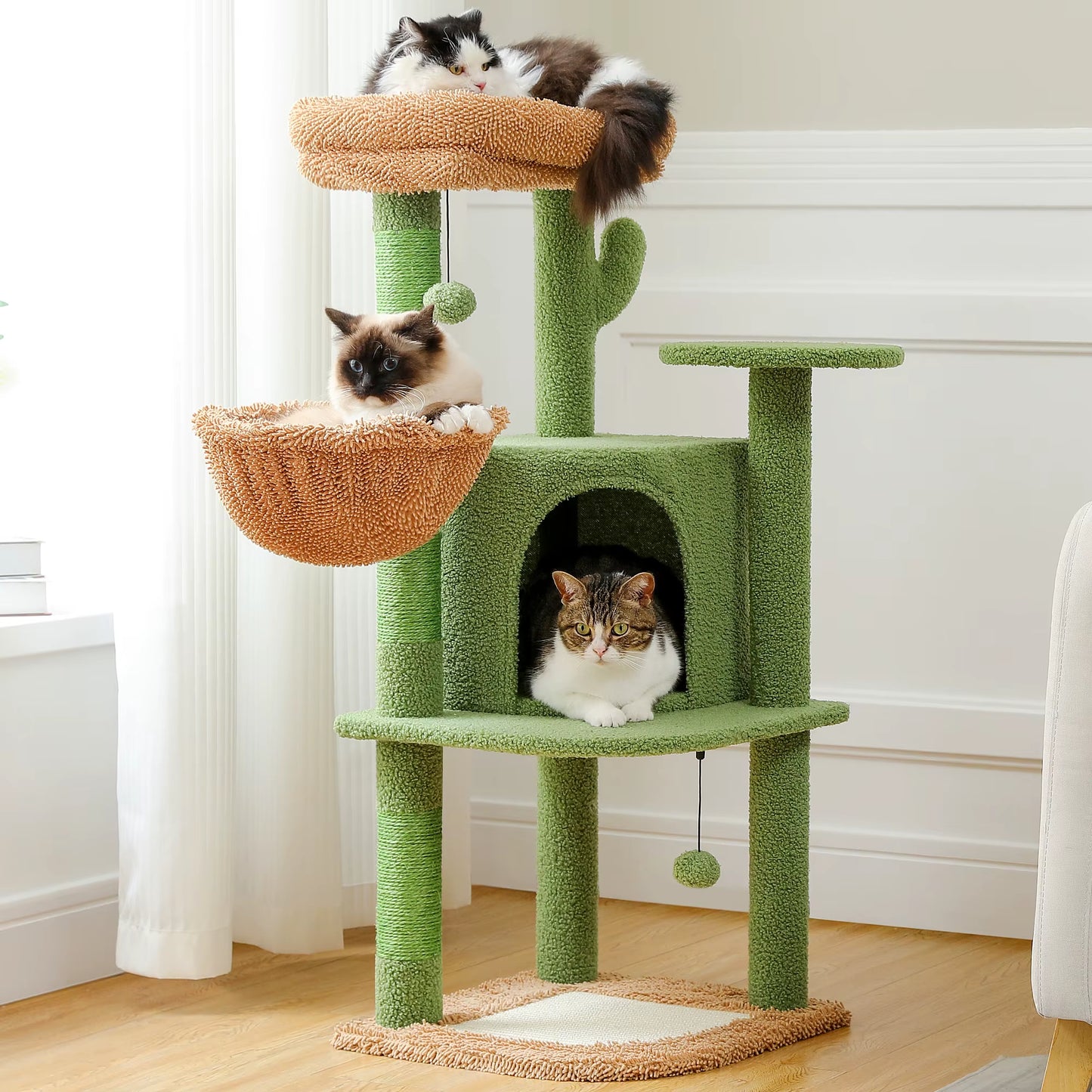 H107/83CM 2 Size Cactus Cat Tree for Indoor Cat Tower Toy Large Top Perch Sisal Covered Scratching Posts& Pad Hummock Big Condo
