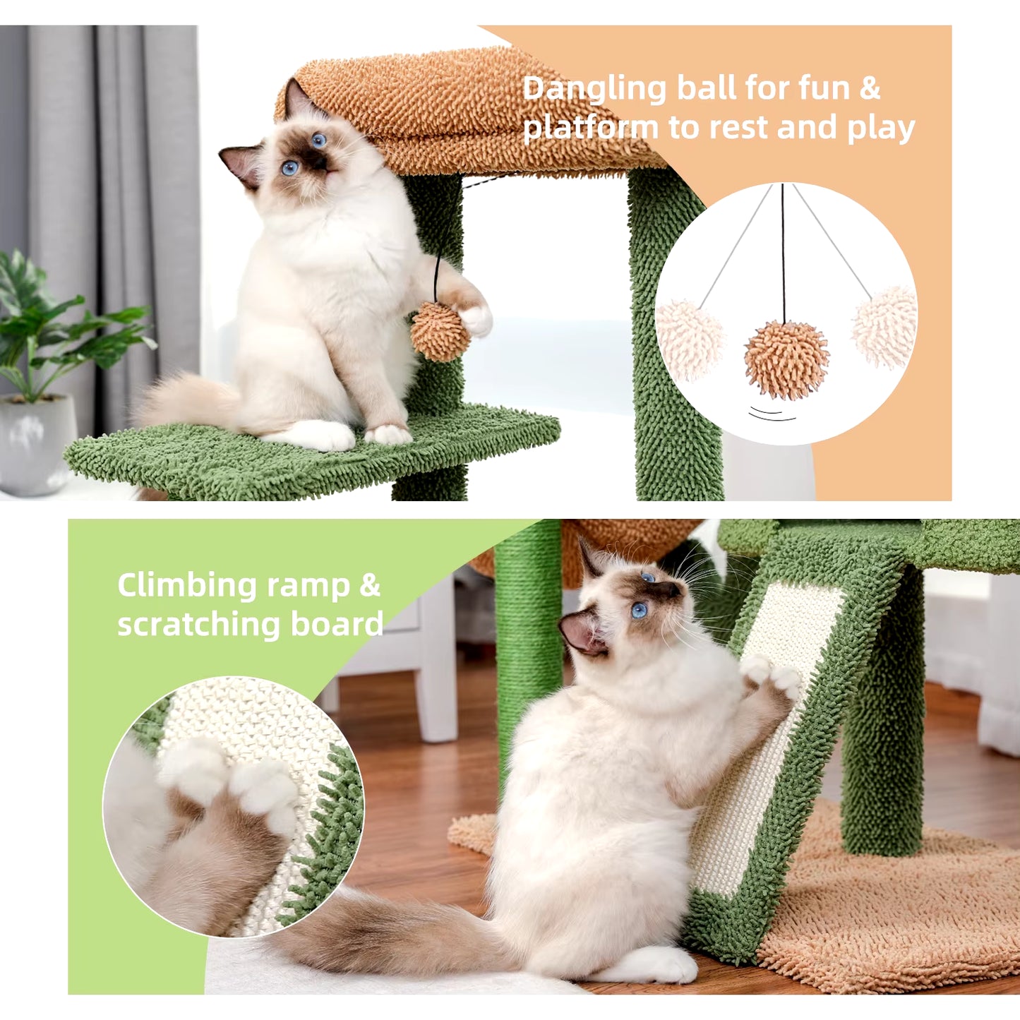 Cactus Cat Tree Tower with Sisal Scratching Post Board for Indoor Cats Condo Kitty Play House Perch Rascador Gato Arbre À Chat