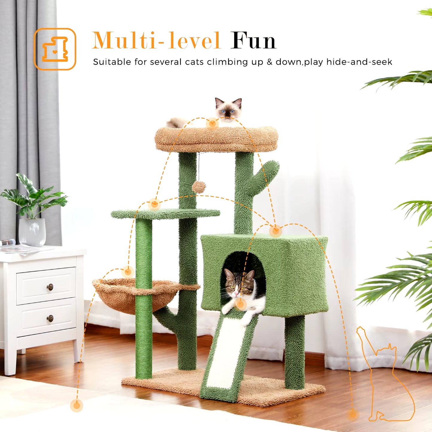 Cactus Cat Tree Tower with Sisal Scratching Post Board for Indoor Cats Condo Kitty Play House Perch Rascador Gato Arbre À Chat