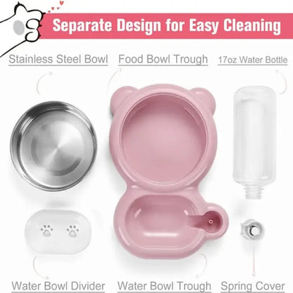 2-In-1 Auto Pet Food & Water Bowl for Dogs & Cats, Leakproof Durable Design, Bpa-Free, Non-Slip Base, Large Capacity, Easy Clean