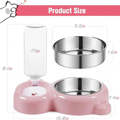 2-In-1 Auto Pet Food & Water Bowl for Dogs & Cats, Leakproof Durable Design, Bpa-Free, Non-Slip Base, Large Capacity, Easy Clean