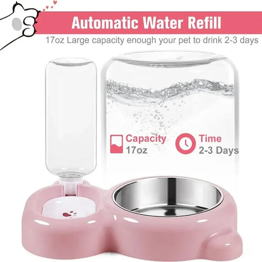 2-In-1 Auto Pet Food & Water Bowl for Dogs & Cats, Leakproof Durable Design, Bpa-Free, Non-Slip Base, Large Capacity, Easy Clean