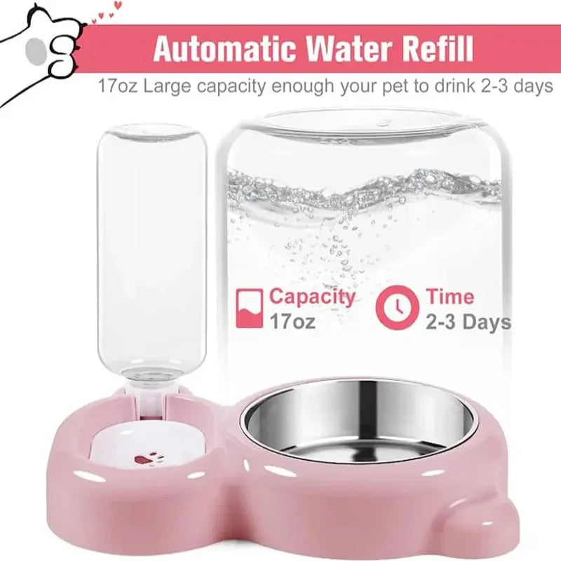 2-In-1 Auto Pet Food & Water Bowl for Dogs & Cats, Leakproof Durable Design, Bpa-Free, Non-Slip Base, Large Capacity, Easy Clean